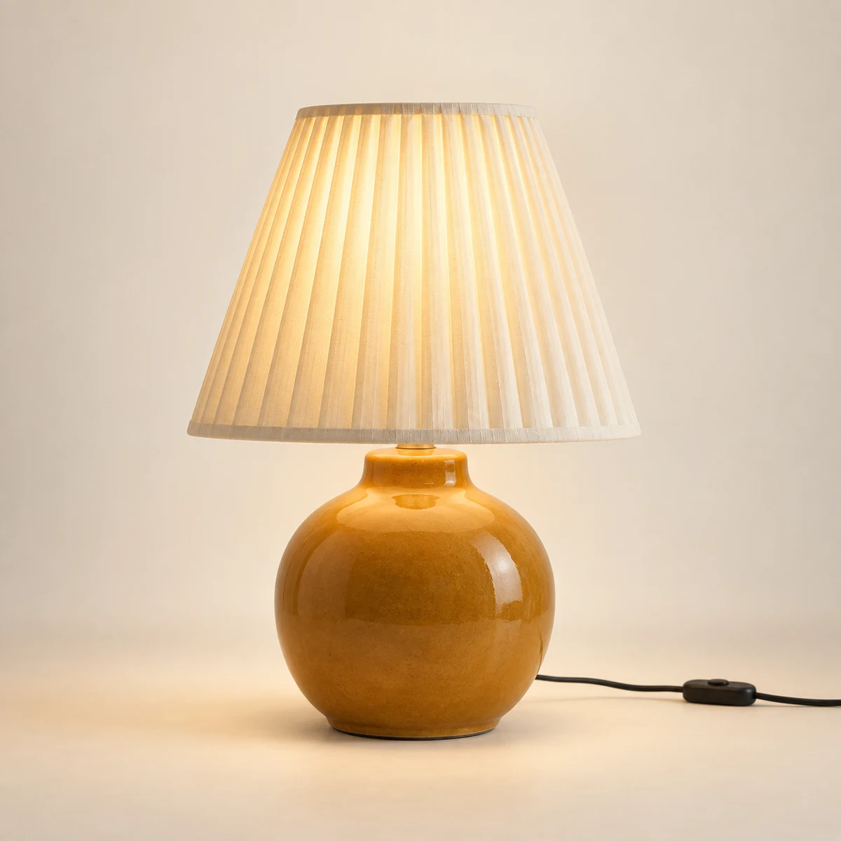 Harlow Pleated Table Lamp in Ochre & Ivory
