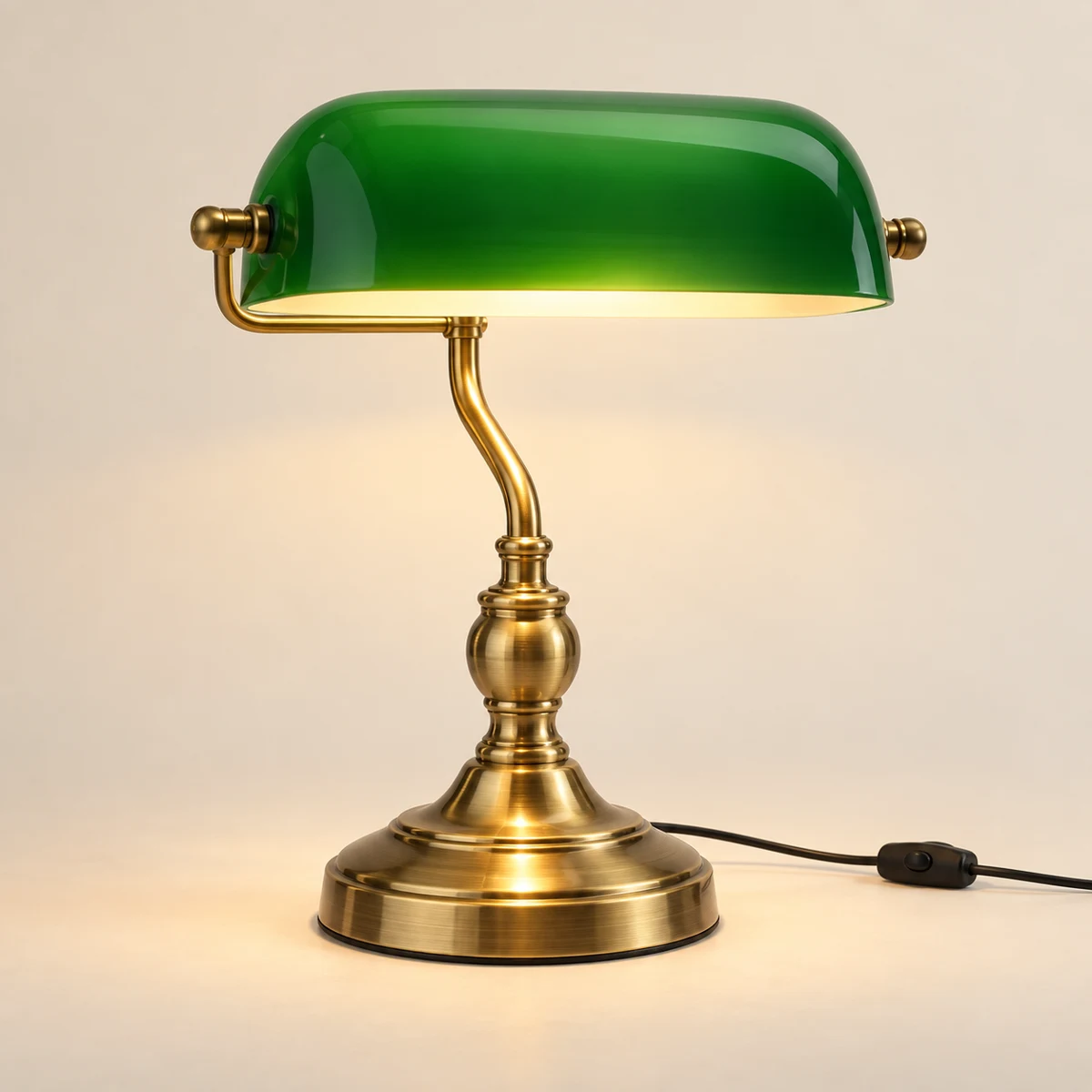 Mercer Banker Table Lamp in Brass & Green
