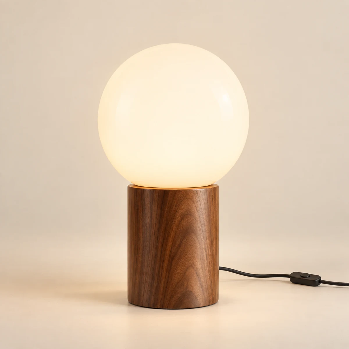 Orson Globe Table Lamp in Walnut & Opal